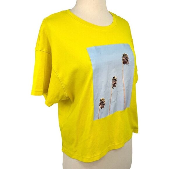 Father's Daughter Boxy Tee Shirt Yellow Size M Short Sleeve Crop Palm Trees - Picture 5 of 10